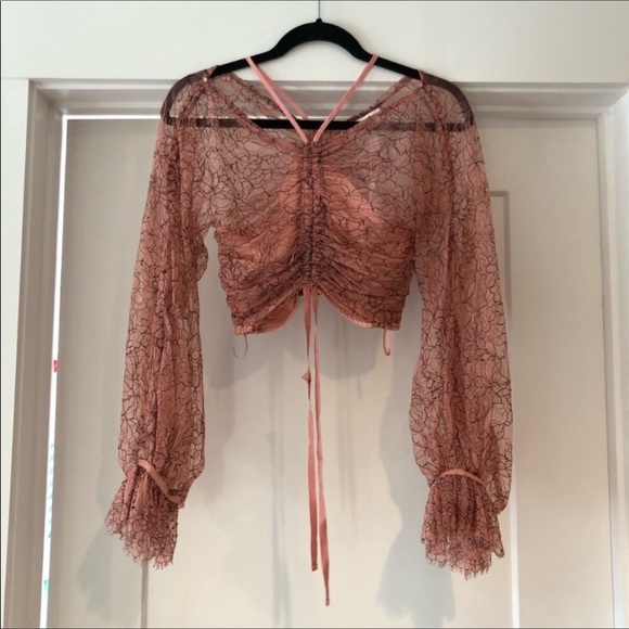 Alice McCall Rose Sugar High sheer ruched lace crop top 0 XS - Picture 10 of 11